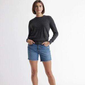 Lightweight Cotton Cashmere Crew Sweater | Quince | Small | Heather Charcoal